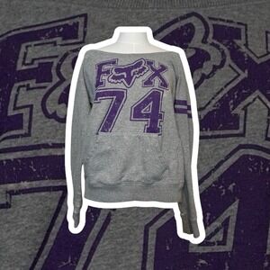 Y2K VTG Fox Racing Graphic Pullover Sweatshirt Women's‎ Gray Distressed